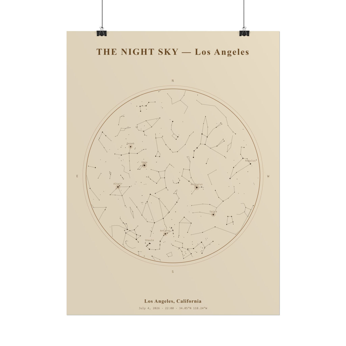 Los Angeles Star Map Print — Independence Day Night, July 4, 2026