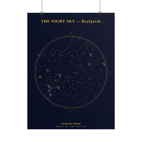 Reykjavík Iceland Star Map Print — The Winter Solstice Sky, December 2026