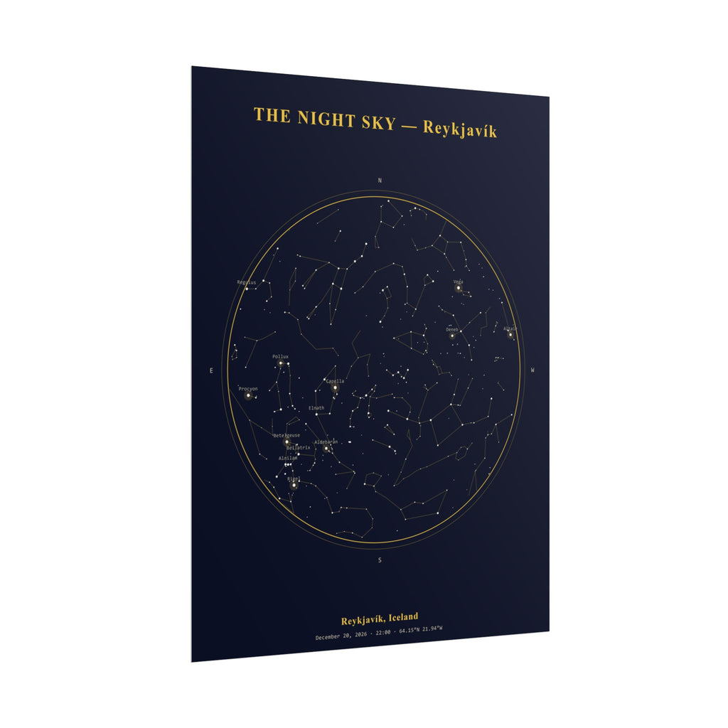 Reykjavík Iceland Star Map Print — The Winter Solstice Sky, December 2026