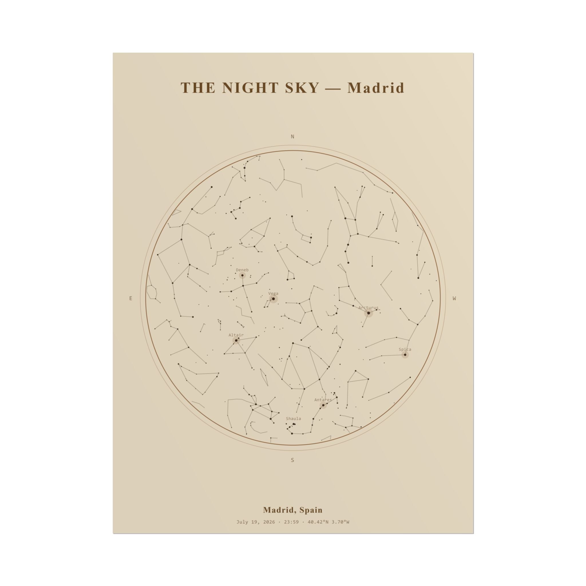 Madrid Star Map Print — The Night of July 19, 2026