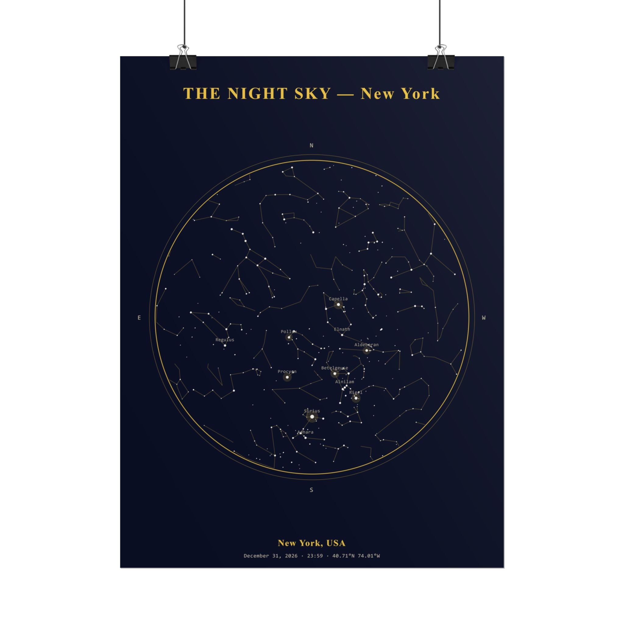 New York Star Map Print — Midnight, New Year's Eve 2026