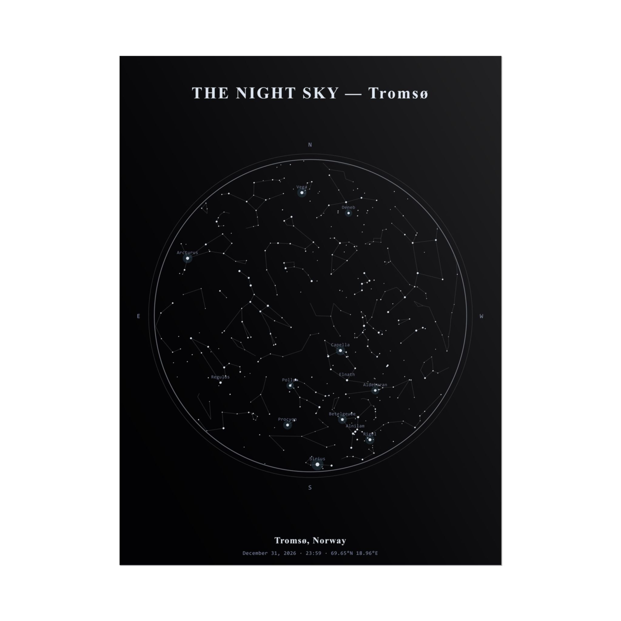 Tromsø Norway Star Map Print — The Last Night of 2026