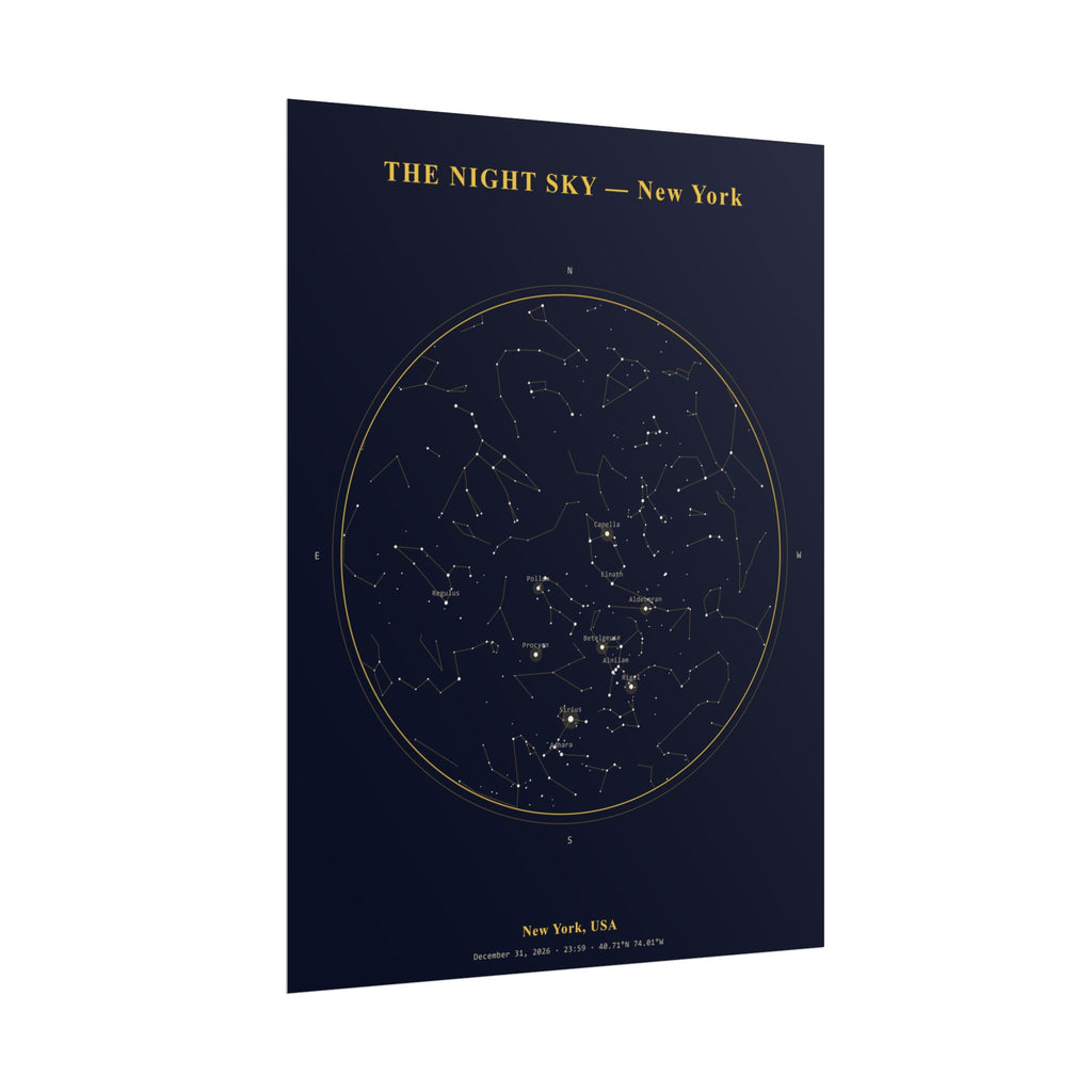 New York Star Map Print — Midnight, New Year's Eve 2026
