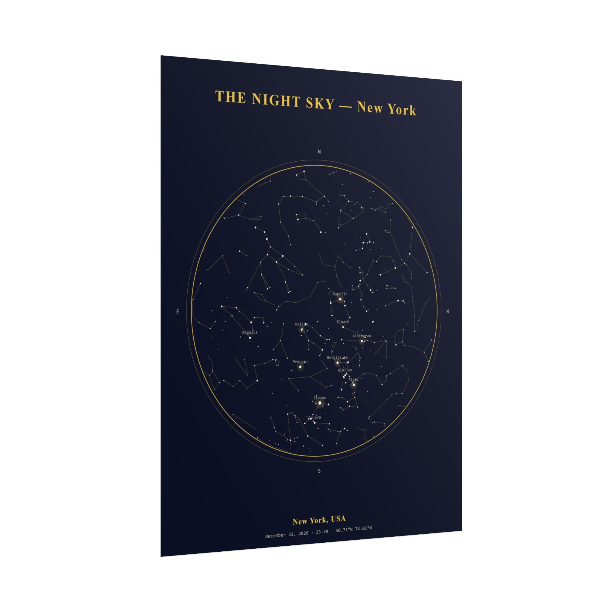 New York Star Map Print — Midnight, New Year's Eve 2026