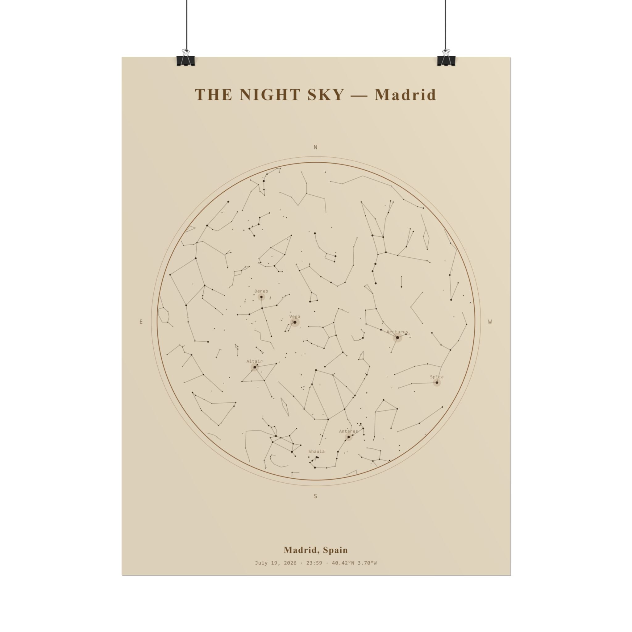 Madrid Star Map Print — The Night of July 19, 2026