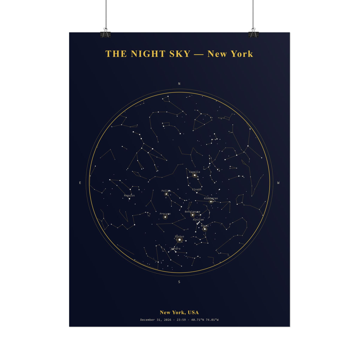 New York Star Map Print — Midnight, New Year's Eve 2026