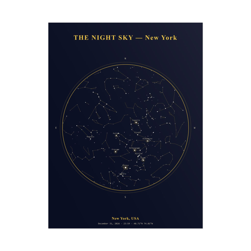 New York Star Map Print — Midnight, New Year's Eve 2026