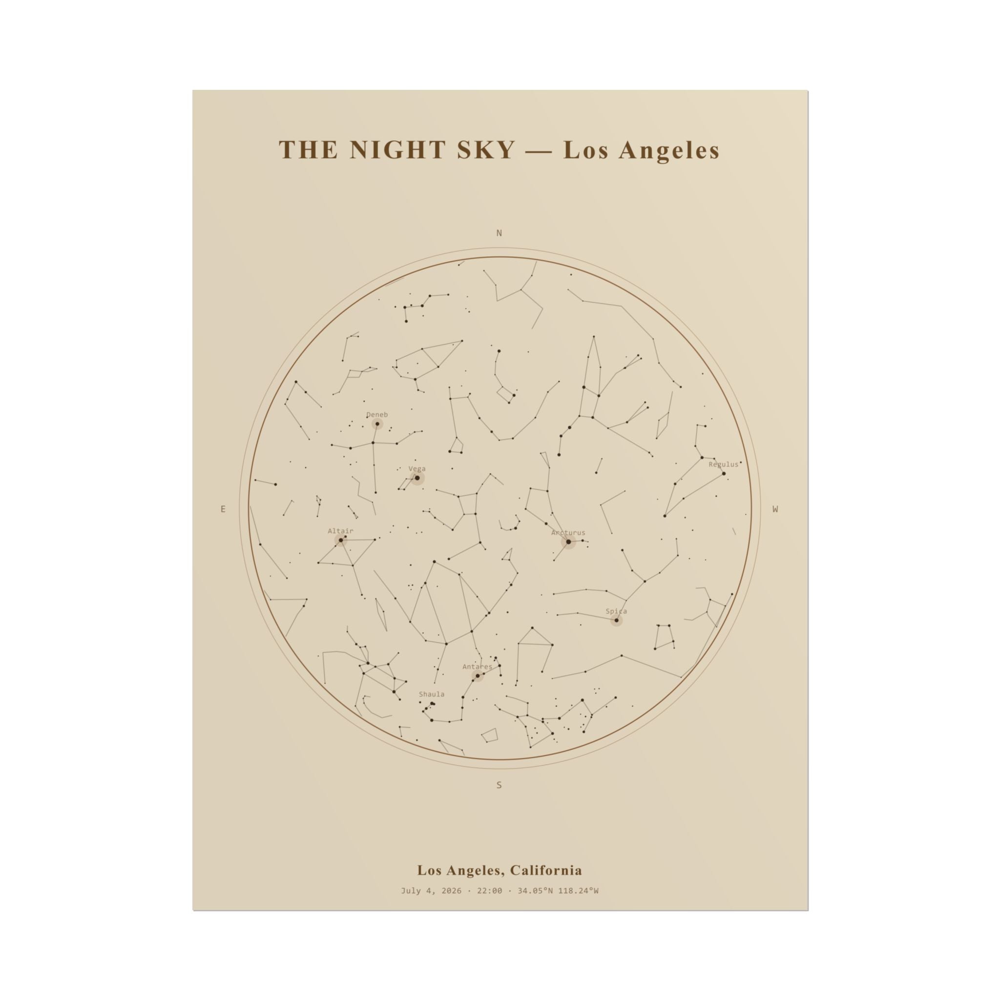 Los Angeles Star Map Print — Independence Day Night, July 4, 2026